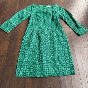 Boden Women's 100% Linen Green Navy Blue Floral Long Sleeve Shift Dress Size 4R